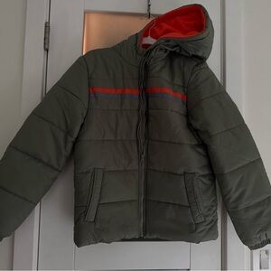 Children's Green Puffer Jacket with Orange Highlights